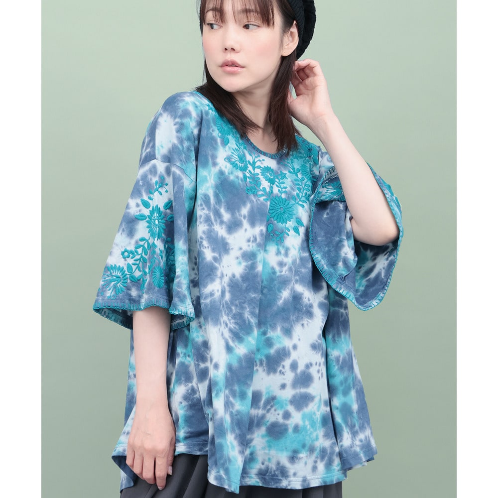ムラ染フロール刺繍チュニックTシャツ8