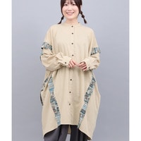柄ライン切替シャツワンピース