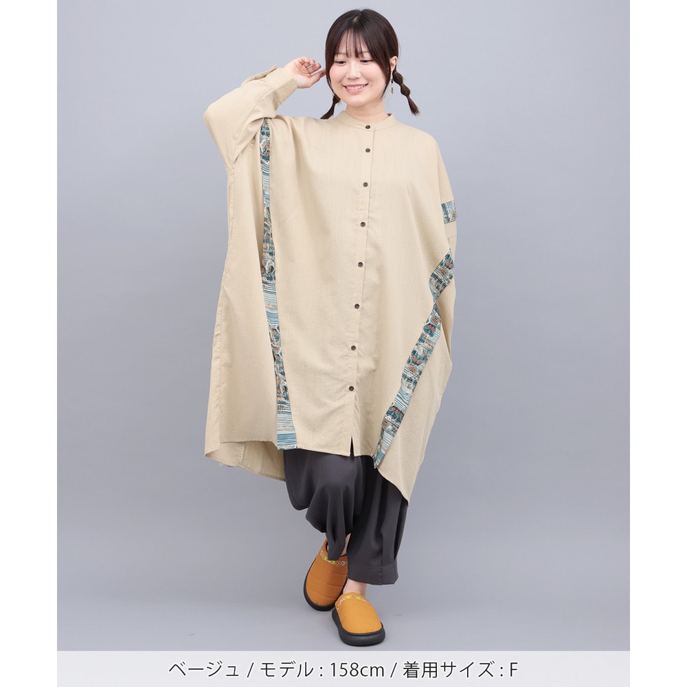 柄ライン切替シャツワンピース1