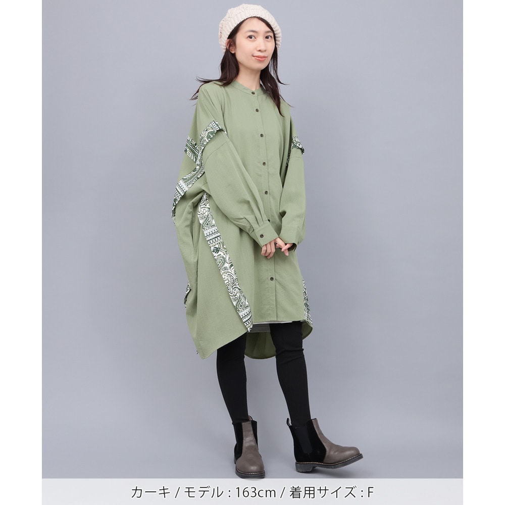 柄ライン切替シャツワンピース3