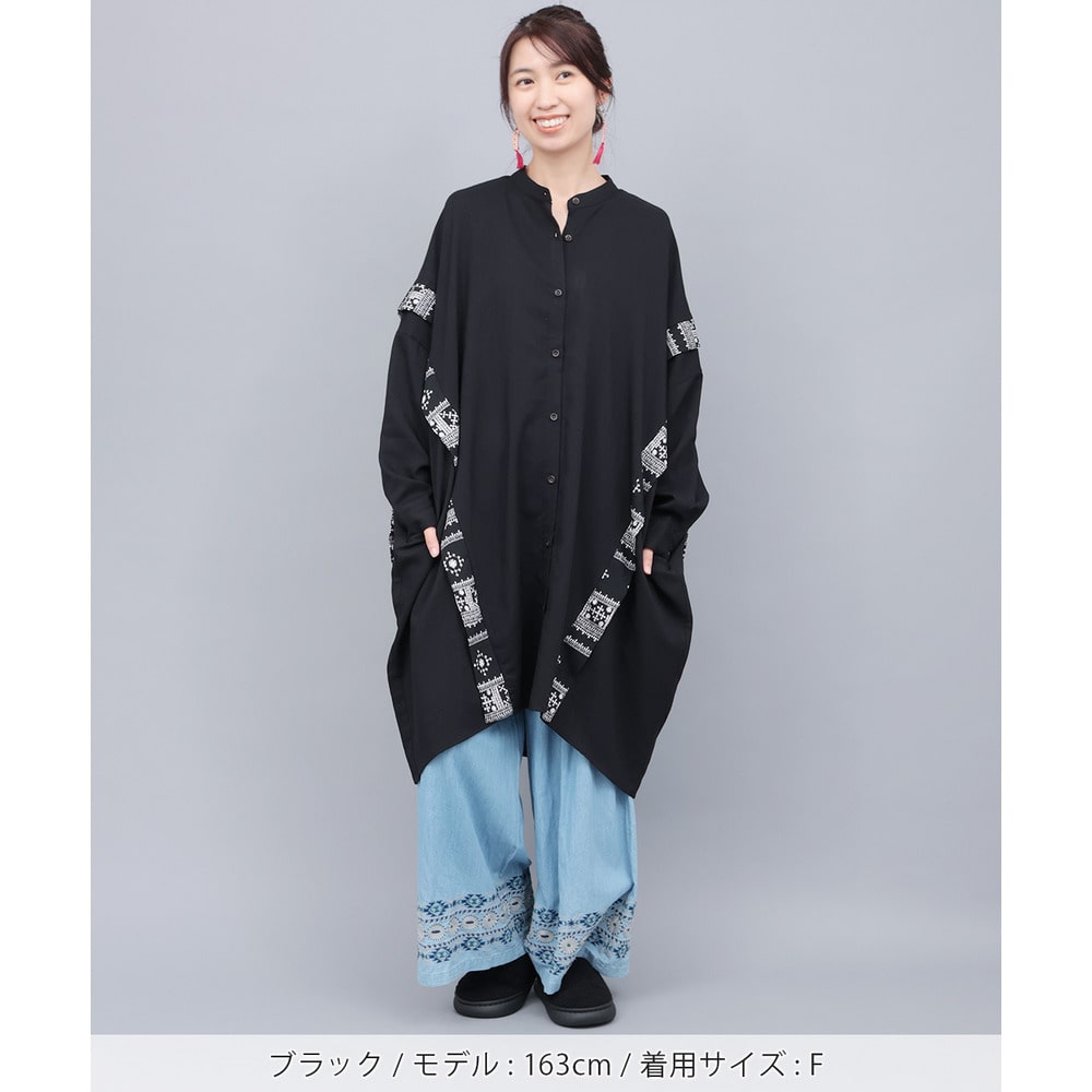 柄ライン切替シャツワンピース5