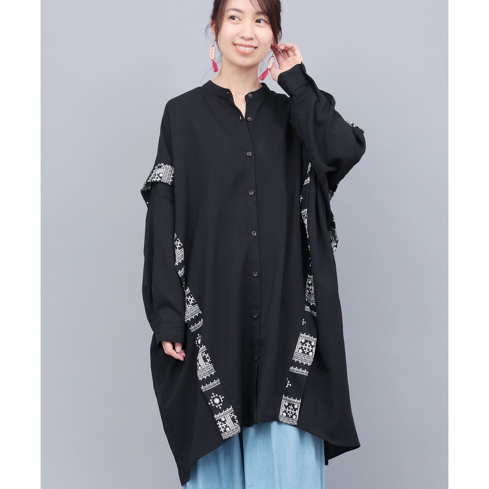 柄ライン切替シャツワンピース6