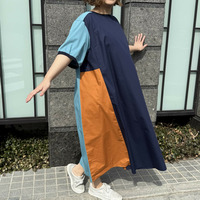 配色ロングワンピース 大きいサイズ セピア