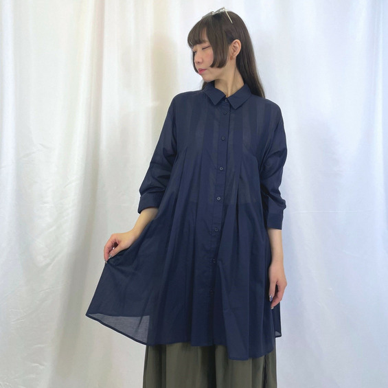 綿ローン7分袖シャツカラーロングブラウス【アリノマ/Alinoma】 綿ローン7分袖シャツカラーロングブラウス【アリノマ/Alinoma】