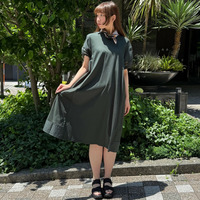 チュールアクセントロングワンピース 大きいサイズ セピア