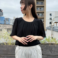 半袖シフォン×カットソー2枚重ブラウス