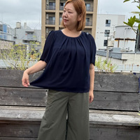 半袖シフォン×カットソー2枚重ブラウス