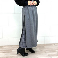 脇ファスナー中チェックロングスカート