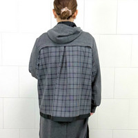 フード付きチェック切替ジャケット