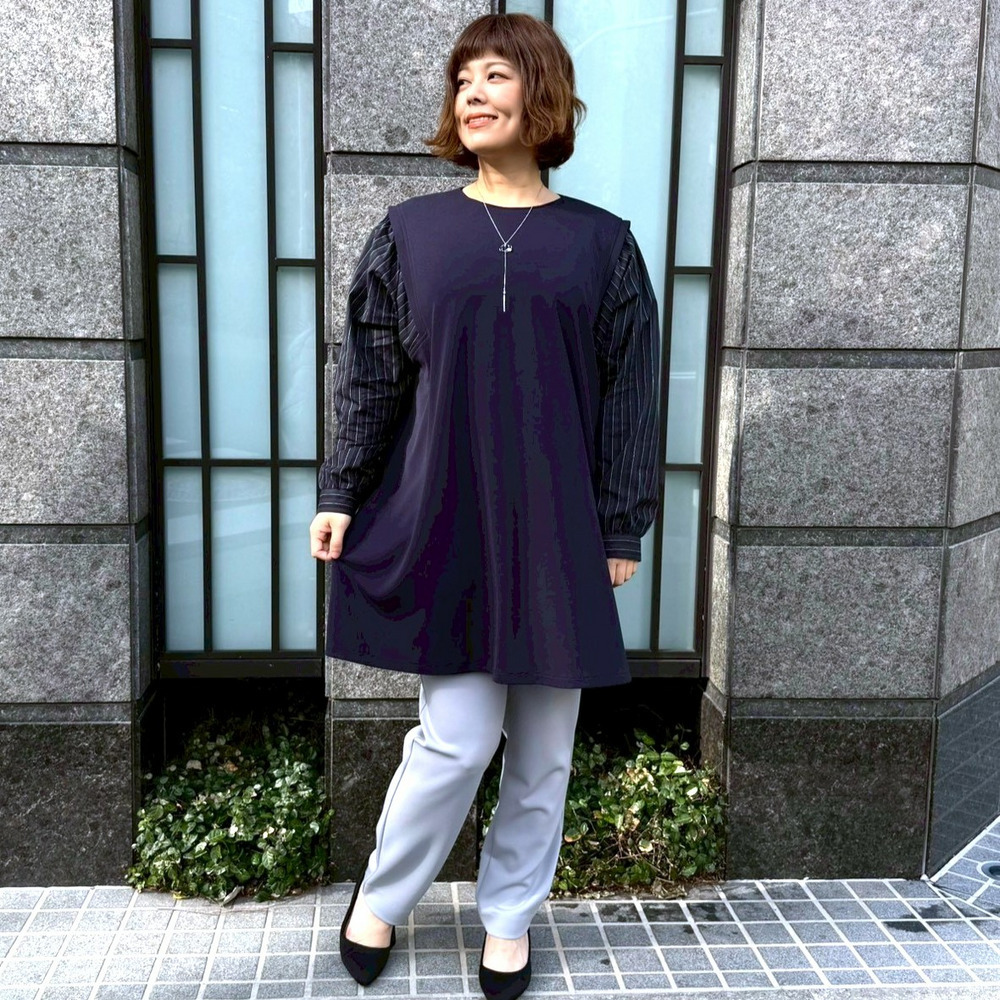 ドライスーティング袖ストライプチュニック1