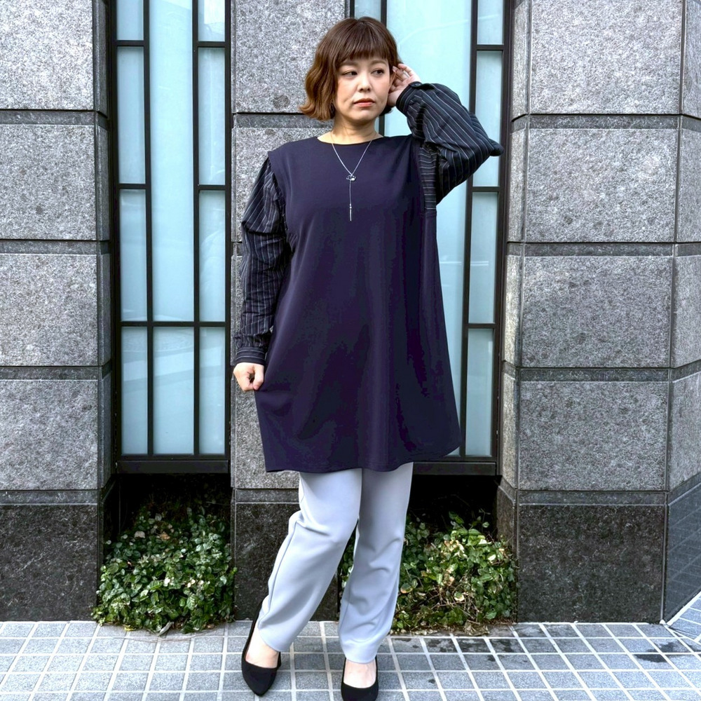 ドライスーティング袖ストライプチュニック2