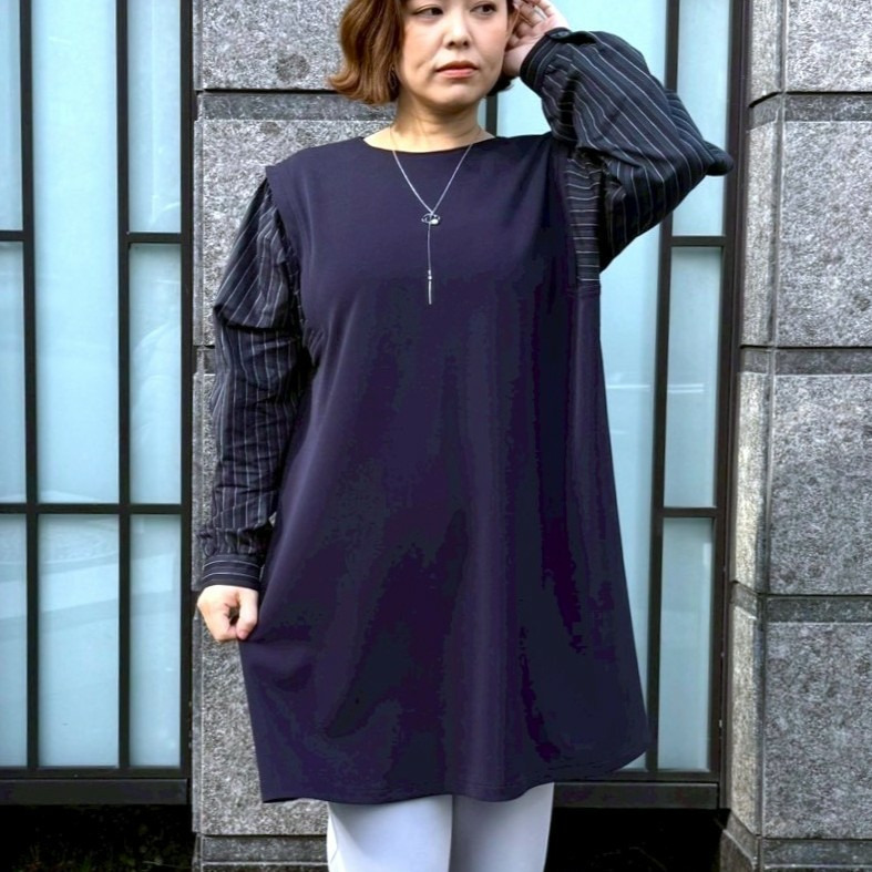 ドライスーティング袖ストライプチュニック1