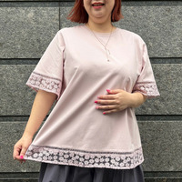 【接触冷感】裾ラメ刺プルオーバー 大きいサイズ セピア