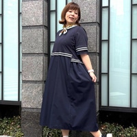 【接触冷感】切替ロングワンピース 大きいサイズ セピア