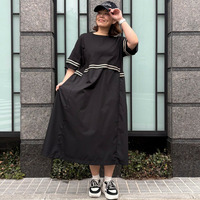 【接触冷感】切替ロングワンピース 大きいサイズ セピア