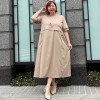 【接触冷感】切替ロングワンピース 大きいサイズ セピア