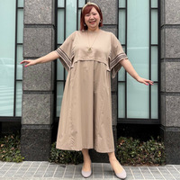 【接触冷感】ハンカチスリーブロングワンピース 大きいサイズ セピア