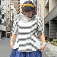 ボーダー切替プルオーバー 大きいサイズ セピア