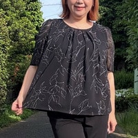 線描きプリント２枚重ねブラウス 大きいサイズ セピア