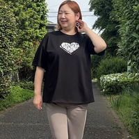 【接触冷感】ハート刺繍プルオーバー 大きいサイズ セピア