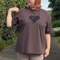 【接触冷感】ハート刺繍プルオーバー 大きいサイズ セピア