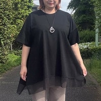 【接触冷感】裾ネットカットチュニック 大きいサイズ セピア