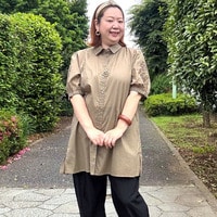 袖刺繍ロングブラウス