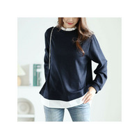 大きいサイズ レディース フリル襟フェイクレイヤードプルオーバー