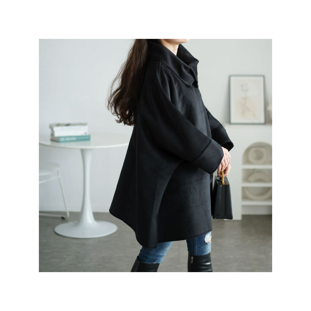 大きいサイズ レディース ビッグカラーポンチョ風コート nw-24044