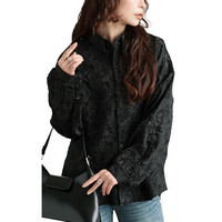 大きいサイズ レディース 花柄ジャガードボリュームスリーブブラウス