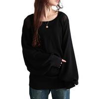 大きいサイズ レディース シアー切り替えドルマンニット