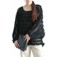 大きいサイズ レディース フリンジボーダージャガードドルマン