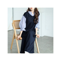 大きいサイズ レディース ストライプシャツ重ね着風ワンピース