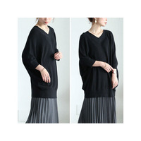 大きいサイズ レディース Vネック畦編みドルマンニット