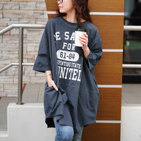 大きいサイズ レディース ロゴプリントコットンチュニックTシャツ