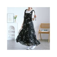 大きいサイズ レディース 花柄シフォン肩リボンキャミワンピース