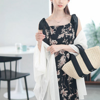 大きいサイズ レディース 花柄肩リボンキャミワンピース