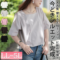大きいサイズ レディース クロップド丈ワイドスクエアネックTシャツ