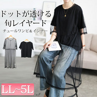 大きいサイズ レディース ドットチュールワンピース＆Tシャツ2点セット