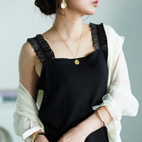 大きいサイズ レディース シアーフリルストラップリブキャミソール