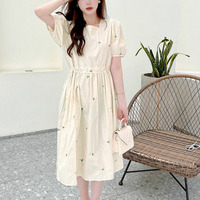 大きいサイズ レディース プチフラワー刺繍ミディ丈ワンピース