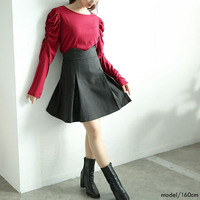 大きいサイズ レディース Vウエストパンツ裏地プリーツミニスカート