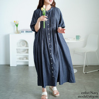 大きいサイズ レディース ピンタックコットンシャツワンピース