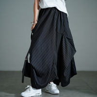 大きいサイズ レディース ストライプランダムタック変形スカート