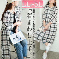 大きいサイズ レディース ワンポイント刺繍チェックシャツワンピース