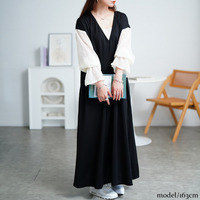 大きいサイズ レディース シアーキャンディスリーブ重ね着風ワンピース