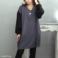 大きいサイズ レディース 異素材バイカラー切り替えコクーンチュニック