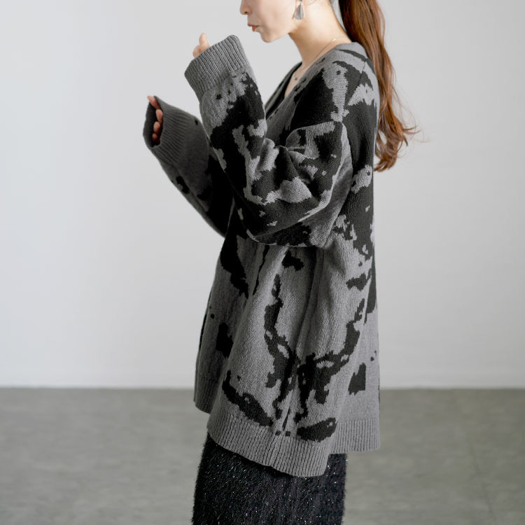 大きいサイズ レディース 迷彩柄ジャガードニットカーディガン10