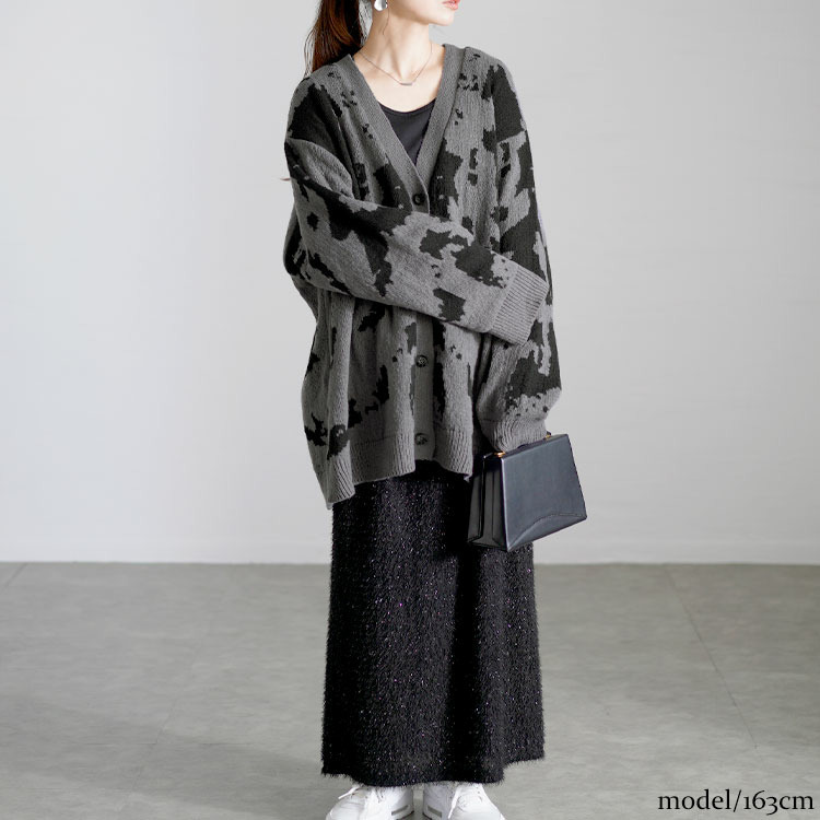 大きいサイズ レディース 迷彩柄ジャガードニットカーディガン11