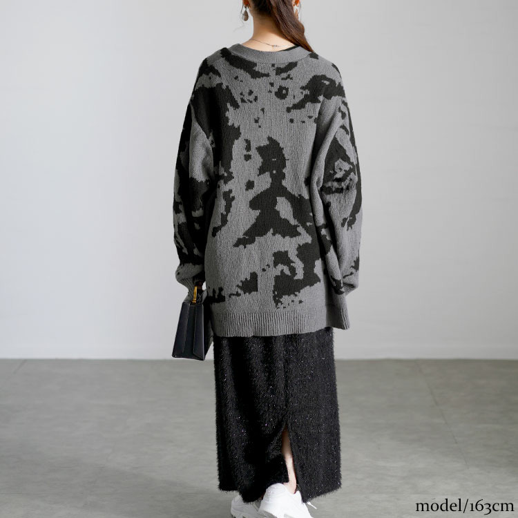 大きいサイズ レディース 迷彩柄ジャガードニットカーディガン12
